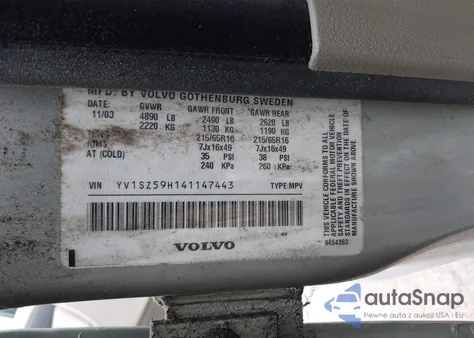 2004 Volvo Xc70 2.5T from USA, damaged, VIN YV1SZ59H141147443